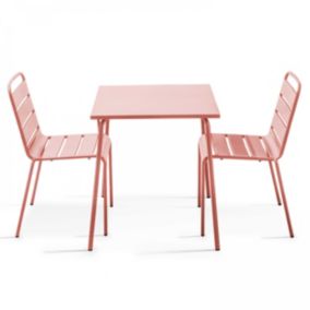 Ensemble table de jardin carrée et 2 chaises acier argile Palavas  Oviala