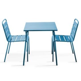 Ensemble table de jardin carrée et 2 chaises acier bleu pacific Palavas  Oviala