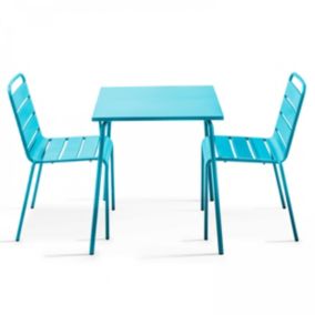 Ensemble table de jardin carrée et 2 chaises acier bleu Palavas  Oviala