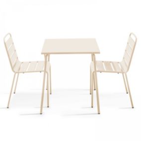 Ensemble table de jardin carrée et 2 chaises acier ivoire Palavas  Oviala