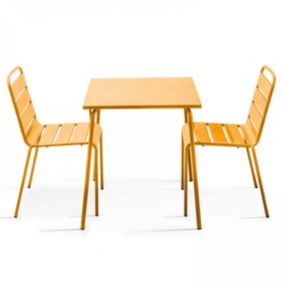 Ensemble table de jardin carrée et 2 chaises acier jaune Palavas  Oviala