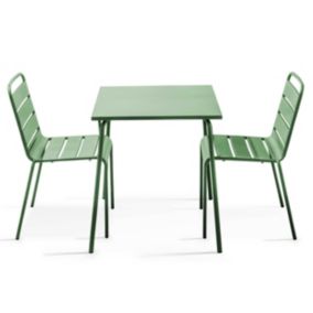 Ensemble table de jardin carrée et 2 chaises acier vert cactus Palavas  Oviala