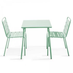 Ensemble table de jardin carrée et 2 chaises acier vert sauge Palavas  Oviala