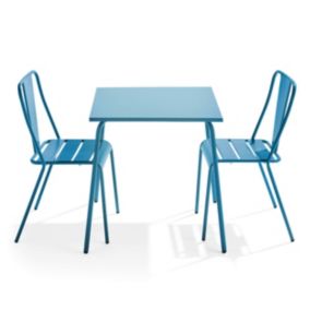 Ensemble table de jardin carrée et 2 chaises bistrot bleu pacific Palavas  Oviala