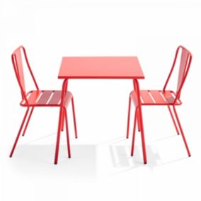 Ensemble table de jardin carrée et 2 chaises bistrot rouge Palavas  Oviala