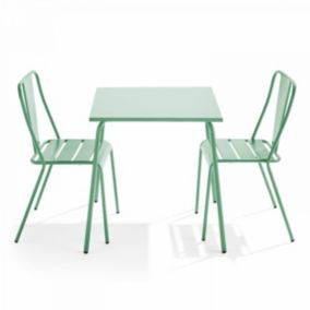 Ensemble table de jardin carrée et 2 chaises bistrot vert sauge Palavas  Oviala