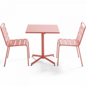 Ensemble table de jardin carrée et 2 chaises métal argile Palavas  Oviala