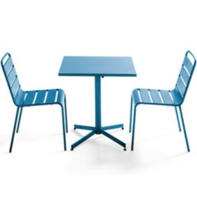 Ensemble table de jardin carrée et 2 chaises métal bleu pacific Palavas  Oviala