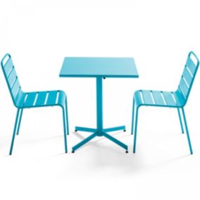 Ensemble table de jardin carrée et 2 chaises métal bleu Palavas  Oviala