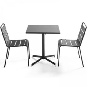 Ensemble table de jardin carrée et 2 chaises métal gris Palavas  Oviala