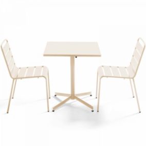 Ensemble table de jardin carrée et 2 chaises métal ivoire Palavas  Oviala