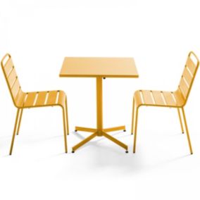 Ensemble table de jardin carrée et 2 chaises métal jaune Palavas  Oviala