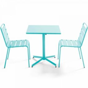 Ensemble table de jardin carrée et 2 chaises métal turquoise Palavas  Oviala