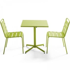 Ensemble table de jardin carrée et 2 chaises métal vert Palavas  Oviala