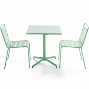 Ensemble table de jardin carrée et 2 chaises métal vert sauge Palavas  Oviala