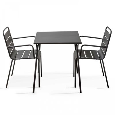 Ensemble table de jardin carrée et 2 fauteuils acier gris Palavas  Oviala