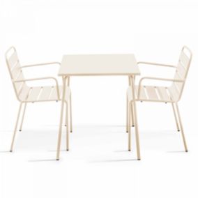 Ensemble table de jardin carrée et 2 fauteuils acier ivoire Palavas  Oviala