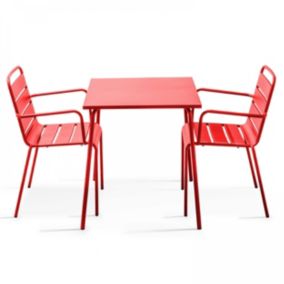 Ensemble table de jardin carrée et 2 fauteuils acier rouge Palavas  Oviala