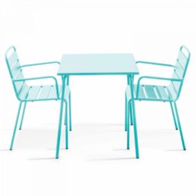 Ensemble table de jardin carrée et 2 fauteuils acier turquoise Palavas  Oviala