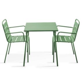 Ensemble table de jardin carrée et 2 fauteuils acier vert cactus Palavas  Oviala