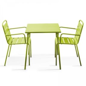 Ensemble table de jardin carrée et 2 fauteuils acier vert Palavas  Oviala