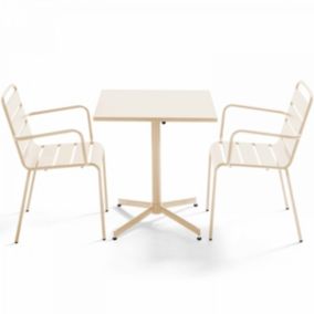 Ensemble table de jardin carrée et 2 fauteuils métal ivoire Palavas  Oviala