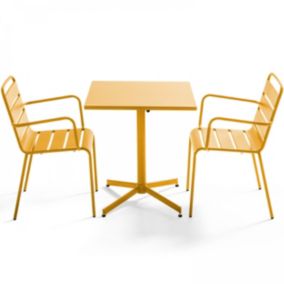 Ensemble table de jardin carrée et 2 fauteuils métal jaune Palavas  Oviala