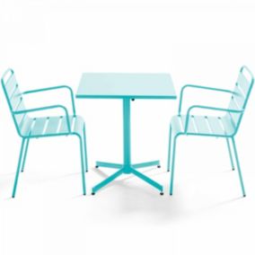 Ensemble table de jardin carrée et 2 fauteuils métal turquoise Palavas  Oviala