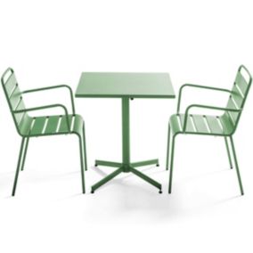 Ensemble table de jardin carrée et 2 fauteuils métal vert cactus  Palavas  Oviala