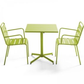 Ensemble table de jardin carrée et 2 fauteuils métal vert Palavas  Oviala