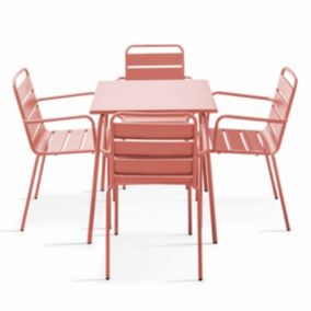 Ensemble table de jardin carrée et 4 fauteuils acier argile Palavas  Oviala