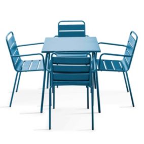 Ensemble table de jardin carrée et 4 fauteuils acier bleu pacific Palavas  Oviala