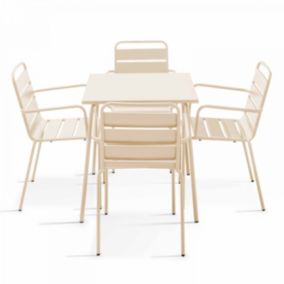 Ensemble table de jardin carrée et 4 fauteuils acier ivoire Palavas  Oviala