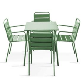 Ensemble table de jardin carrée et 4 fauteuils acier vert cactus Palavas  Oviala