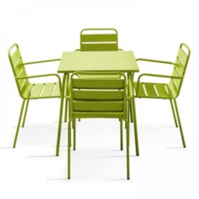 Ensemble table de jardin carrée et 4 fauteuils acier vert Palavas  Oviala