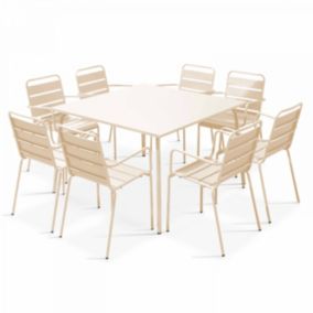 Ensemble table de jardin carrée et 8 fauteuils en métal ivoire Palavas  Oviala