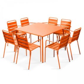 Ensemble table de jardin carrée et 8 fauteuils en métal orange Palavas  Oviala