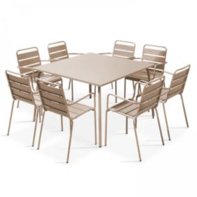 Ensemble table de jardin carrée et 8 fauteuils en métal taupe Palavas  Oviala