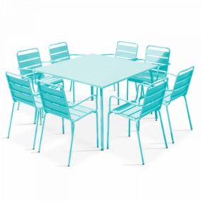 Ensemble table de jardin carrée et 8 fauteuils en métal turquoise Palavas  Oviala