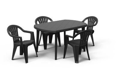 Ensemble table de jardin Élise et 4 chaises de jardin Cuba polypropylène gris graphite Keter