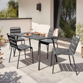 Ensemble table de jardin en métal et 4 chaises anthracite Palavas  Oviala