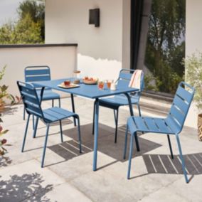 Ensemble table de jardin en métal et 4 chaises bleu pacific Palavas  Oviala