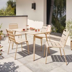 Ensemble table de jardin en métal et 4 chaises ivoire Palavas  Oviala