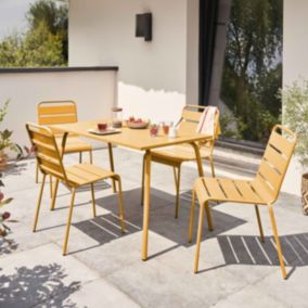 Ensemble table de jardin en métal et 4 chaises jaune Palavas  Oviala