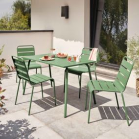 Ensemble table de jardin en métal et 4 chaises vert cactus Palavas  Oviala