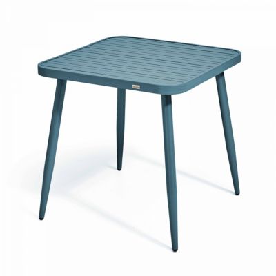 Ensemble table de jardin et 2 fauteuils aluminium/bois bleu canard  Oviala