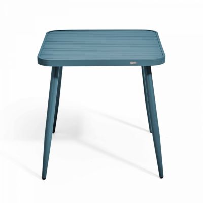 Ensemble table de jardin et 2 fauteuils aluminium/bois bleu canard  Oviala