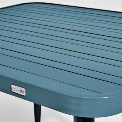 Ensemble table de jardin et 2 fauteuils aluminium/bois bleu canard  Oviala