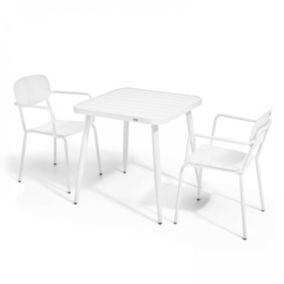 Ensemble table de jardin et 2 fauteuils en aluminium blanc  Oviala