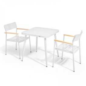 Ensemble table de jardin et 2 fauteuils en aluminium/bois blanc  Oviala